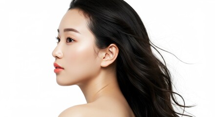 Fototapeta premium Beautiful young Asian woman profile portrait on white background