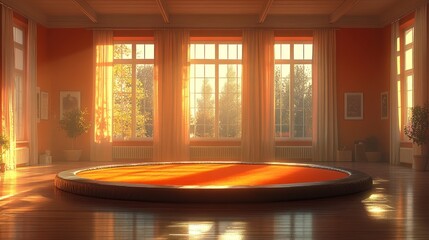 Fototapeta premium Sunlit room with circular platform