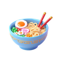 bowl of noodles with chopstick , 3d png transparent illustration