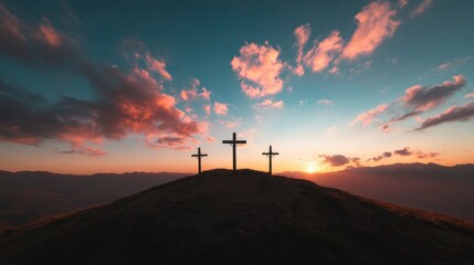 Ethereal Holy Week Minimalism Dramatic Crucifixion Sunset Landscape - Spiritual Marketing and Emotional Storytelling for Contemporary Faith Experiences