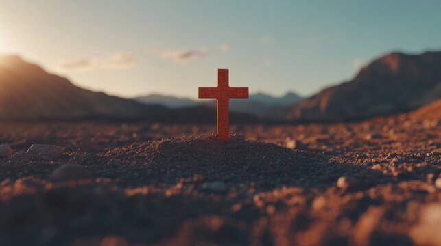 Minimalist Holy Week Contemplation Rustic Cross at Sunrise - Spiritual Branding and Emotional Wellness Design for Contemporary Faith Experiences - Powered by Adobe