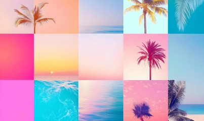 Vibrant Digital Collage of Sunrise Colors and Tropical Vibes