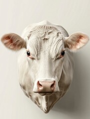 Close-up Portrait of a White Cow Standing Still with Curious Expression