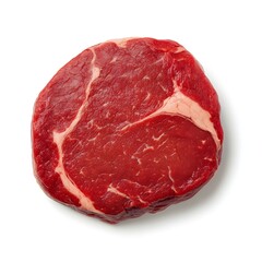 Obraz premium A fresh raw beef steak with delicate marbling long title A vibrant red round beef steak with a smooth slightly fibrous texture and a natural