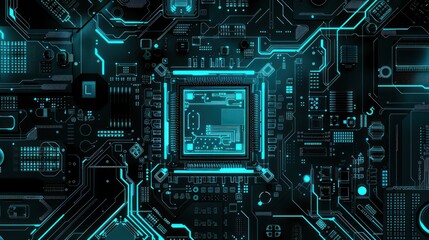 Fototapeta premium Simple outline of a cpu with a digital interface, representing modern encryption technology.