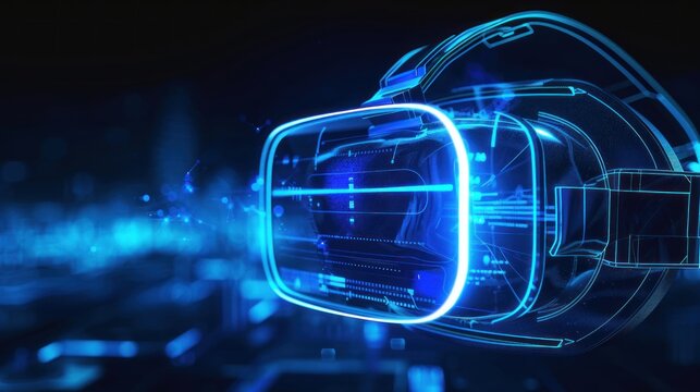 Simple outline of a VR headset with a digital interface, representing modern encryption technology.