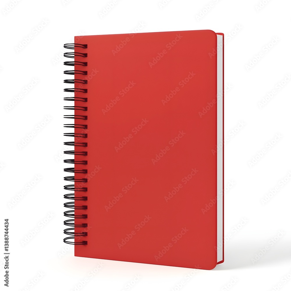 Poster Red spiral bound notebook mockup on white background