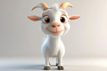 Naklejka premium Cartoon Goat Smiling Standing Still Isolated Against White Background Studio Shot