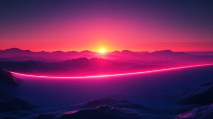 Sunset Vibrant pink & purple mountains with sunlight