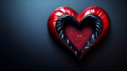 Lovely valentines day card with a 3D heart graphic red and black colors and romantic symbolism for a heartfelt February 14th celebration