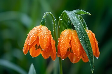 Orange flowers with water droplets