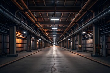 Naklejka premium Underground Factory Hallway Background for Industrial Environment Concept Art 