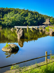 Hoshino Aomoriya lake and temple in Furumagiyama, Misawa, Aomori, Japan