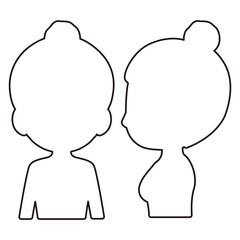 女性の上半身単色線画シルエットイラストセット