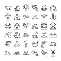 Naklejka premium Farming Stroke Icon Bundle Black vector set illustration of Farming Stroke Icon elements and hand drawn icons symbol collection