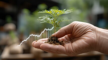 Growing Plant in Hand with Growth Chart Symbolizing Sustainability