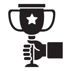 Hand holding a trophy icon. Icon symbol compatible for winner, champion, victory, won, prize, reward.