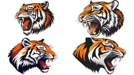 Obraz premium Four roaring tiger heads in different poses.