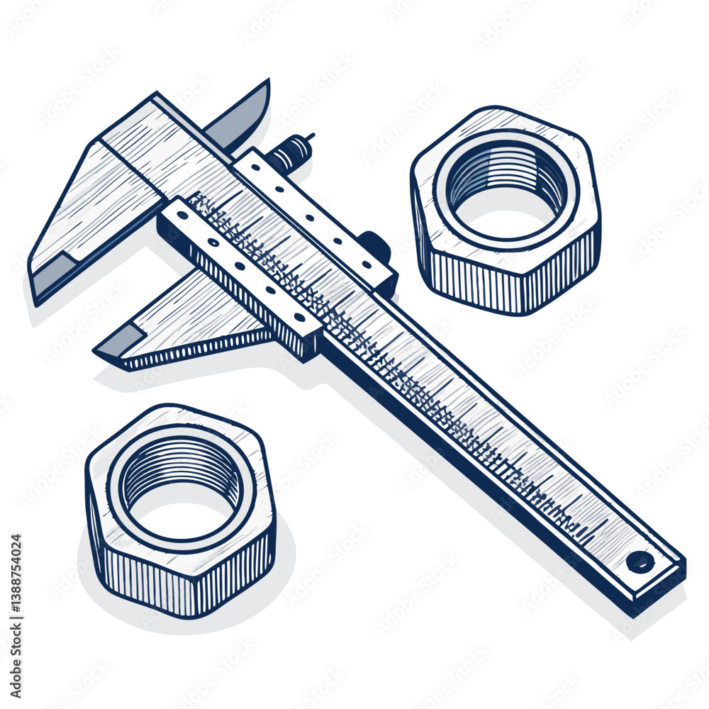 Poster create a vector illustration of a bold-stroked caliper precisely measuring an object. include sharp 