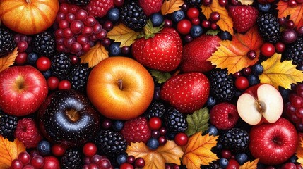 Fototapeta premium Colorful autumn fruits and berries