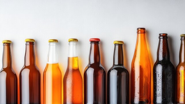 Colorful Assortment of Beer Bottles on White Background