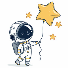 Create a bold, vector illustration of a chibi-style astronaut, featuring thick outlines and vibrant colors.  Emphasis on a cute, playful design.