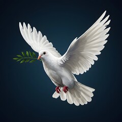 Fototapeta premium A white dove's wings beat in a blue sky, a symbol of peace and freedom in flight