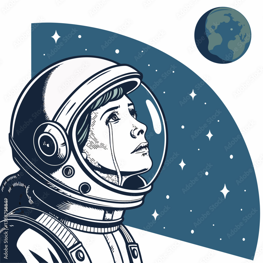 Aufkleber create a bold vector illustration of a crying astronaut, emphasizing strong outlines and impactful e