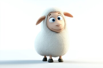 Cute Cartoon Sheep Standing on White Background with Gentle Smile