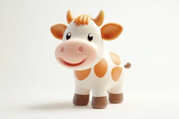 Obraz premium Cartoon Cow Toy Standing on a White Background for Children