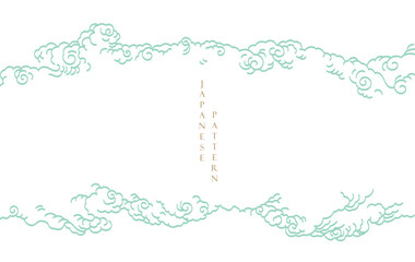 Set of hand drawn cloud with Japanese pattern vector. Oriental decoration with frame and border background.