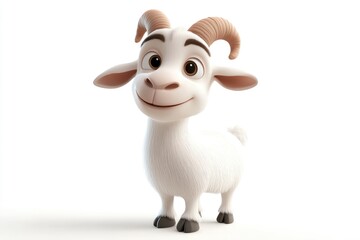 Fototapeta premium Cute Cartoon Goat Character Standing and Smiling on a White Background