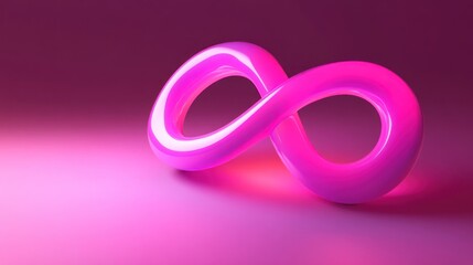 A glowing pink infinite loop rests on a colored smooth surface