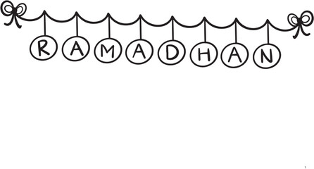 Obraz premium Ramadhan text black and white icon vector illustration