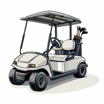 recommend clip art: Create a bold, vector illustration of a golf cart with a golf club resting on it.  Ensure strong outlines and clean lines.