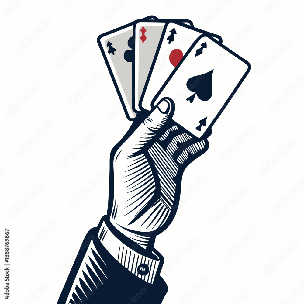 Poster create a bold, vector illustration of a hand confidently holding a single poker chip. emphasize stro