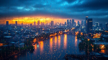 Obraz premium Rainy city skyline