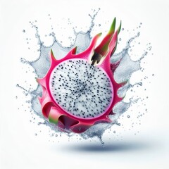 Exotic freshness dragonfruit slice with a refreshing water splash effect