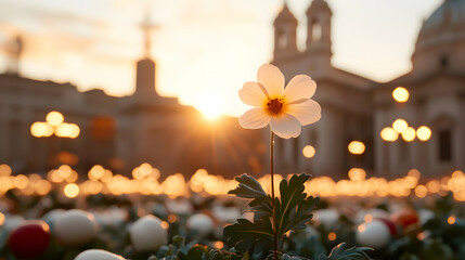 White Flower Sunrise in Urban Setting