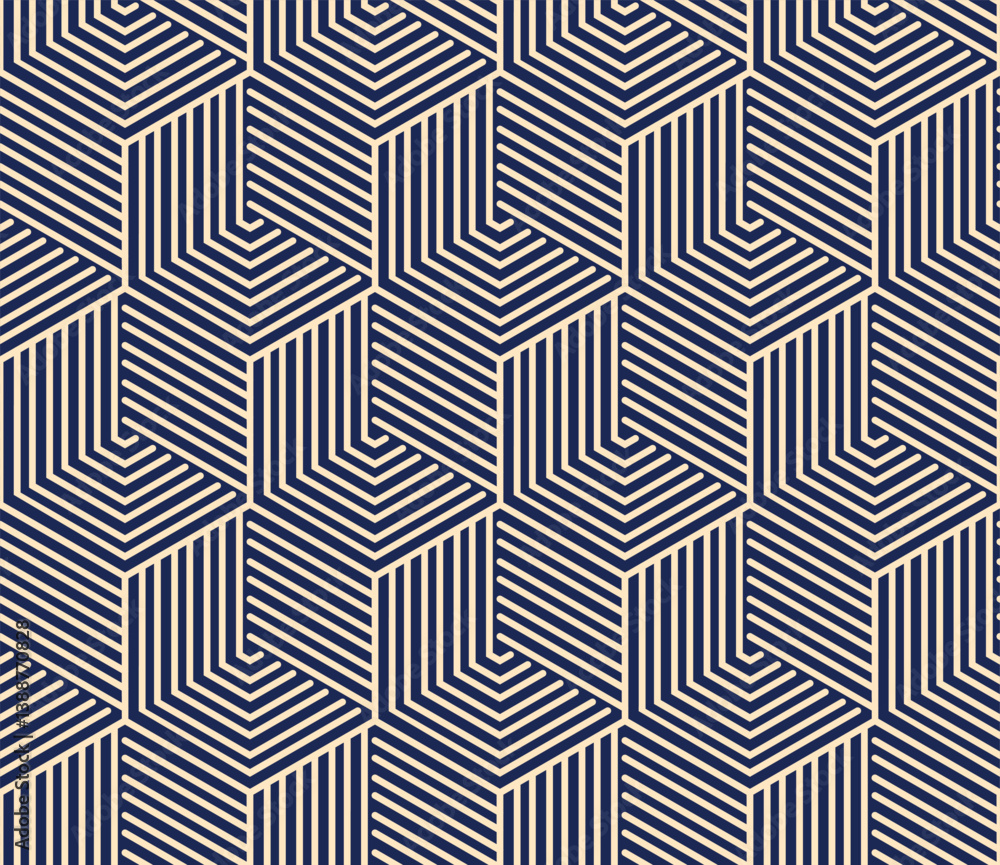 Poster abstract geometric pattern. a seamless vector background. golden and dark blue ornament. graphic mod
