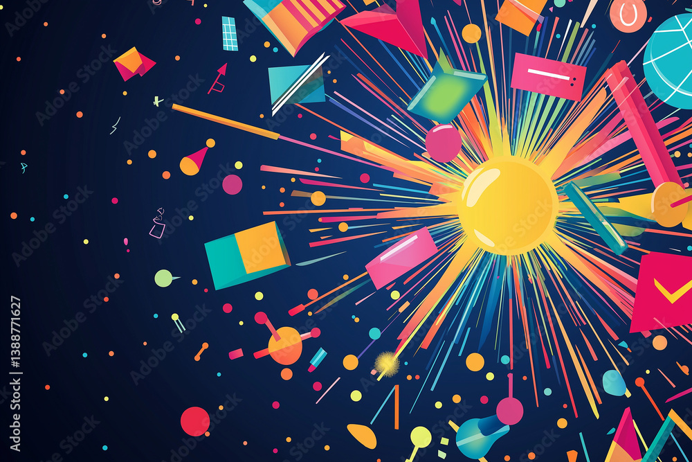 Aufkleber dynamic back to school background with a burst of colorful geometric shapes and symbols representing