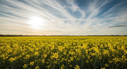 Obraz premium Golden Hour Rapeseed Field: Sunlit Serenity AI Generated