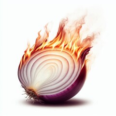Fiery Allium: A Sizzling Red Onion with Intense Flames and Striking Contrast