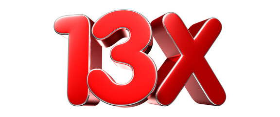 13x red 3D illustration. Advertising signs. Product design. Product sales.