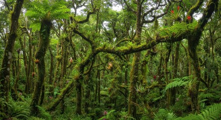 Fototapeta premium Lush Rainforest Canopy: A Dense, Mossy Jungle Paradise
