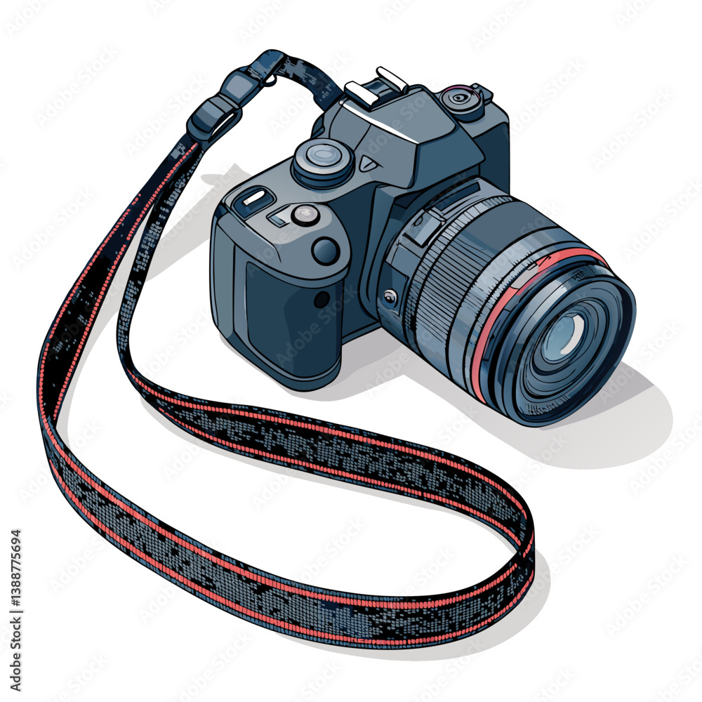 Poster create a bold, vector illustration of a modern dslr camera with thick strokes, emphasizing sleek des
