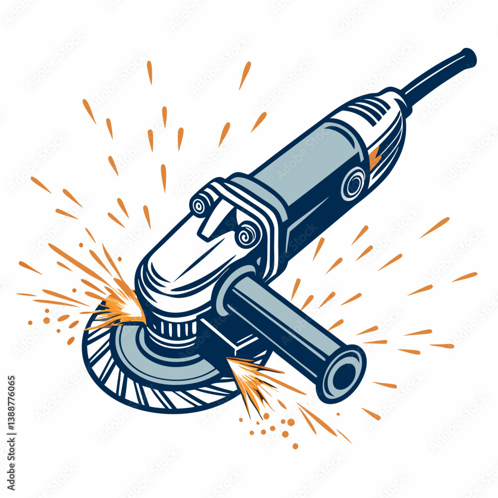 Aufkleber create a bold vector illustration of an angle grinder, emphasizing strong lines and thick strokes. i