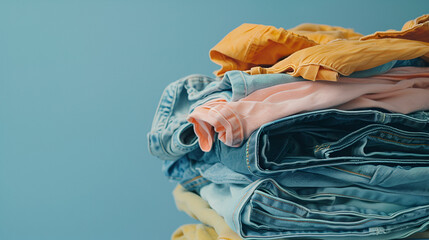 Close-up of a Pile of Folded Clothes: Textures and Colors