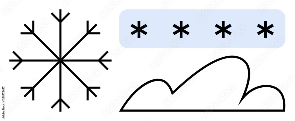 Poster snowflake design next to abstract cloud and row of asterisks in a soft blue rectangle. ideal for win