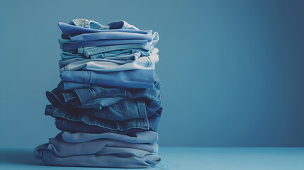 Neat Stack of Blue Clothing: A Visual Representation of Order and Organization